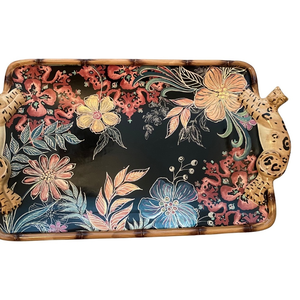 Floral Decorative Tray with Handles